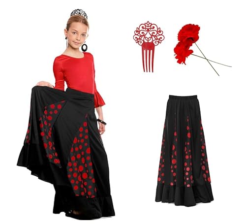 ZZ DISFRAZZES Sevillana-Kostüm für Mädchen, Flamenco-Kid mit Zubehör – Sevillana Kleid, Aprilmese, Karneval und Themenpartys (Größe 12 Jahre) von ZZ DISFRAZZES