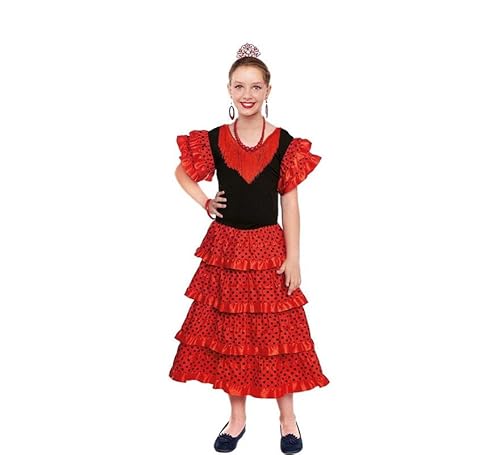 ZZ DISFRAZZES Sevillana-Kostüm für Mädchen, rotes Flamenco-Kleid für Kinder, Kostüm San Isidro, Aprilmesse (Größe 10-12 Jahre) von ZZ DISFRAZZES