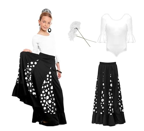 ZZ DISFRAZZES Sevillana-Kostüm für Mädchen, schwarz-weißes Flamenco-Kostüm, mit Zubehör, Sevillana Kleid, Aprilschere, Karneval und Themenpartys (Größe 4 Jahre) von ZZ DISFRAZZES
