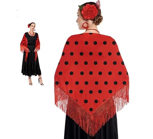 ZZ DISFRAZZES Sevillana oder roter Schal mit schwarzen Punkten, 150 x 60 cm (rot) von ZZ DISFRAZZES
