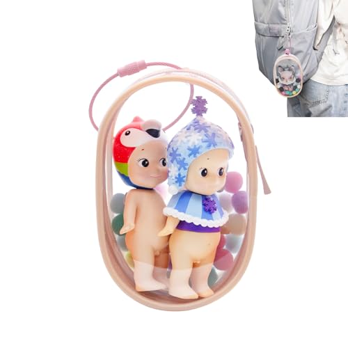ZZFENGKR Clear Figures Display Bag, Portable Figures Storage Bag with Keychain, Mini Doll Hanging Blind Box, Single Zipper Closure Dustproof Collectibles Case for Mini Figures Dolls (Pink, Elliptic) von ZZFENGKR