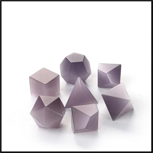 Polyeder-Würfel-Set mit Katzenaugen-Edelsteinen, hellviolett, kreative nummerierte Spielwürfel zur Dekoration (ohne Zahl) von ZZGXWM