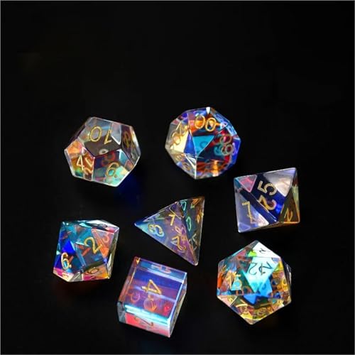 Polyedrisches Würfel-Set mit bunten Kristall-Edelsteinen, 7-teilig, graviert, AB-Farbe, für Brettspiele Polyedrisches Würfel-Set mit bunten Kristall-Edelsteinen, 7-teilig, graviert, AB-Farbe, für Brettspiele von ZZGXWM
