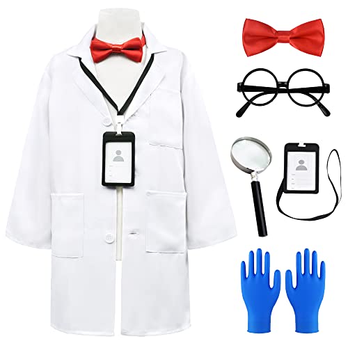 ZZIHAN Wissenschaftler-Kostüm für Kinder, weißer Laborkittel, verrückter Wissenschaftler, Arzt-Kostüm mit Lupe, Brille, Experimentierhandschuhe, Fliege, Kleinkinder, Jungen, Mädchen, Geburtstagsparty ZZIHAN Wissenschaftler-Kostüm für Kinder, weißer Laborkittel, verrückter Wissenschaftler, Arzt-Kostüm mit Lupe, Brille, Experimentierhandschuhe, Fliege, Kleinkinder, Jungen, Mädchen, Geburtstagsparty von ZZIHAN