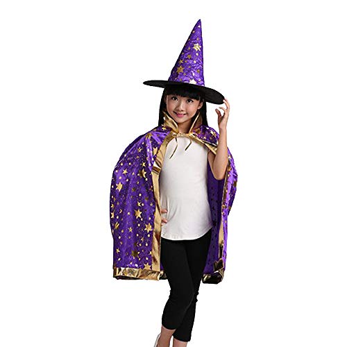 ZZM Hexenhut und Umhang Kind, Kinder Zauberer Umhang und Hut Gold Stern Halloween Weihnachten Kostüme Cosplay Verkleidung für Party Kleinkinder Kinder Jungen/Mädchen ZZM Hexenhut und Umhang Kind, Kinder Zauberer Umhang und Hut Gold Stern Halloween Weihnachten Kostüme Cosplay Verkleidung für Party Kleinkinder Kinder Jungen/Mädchen von ZZM