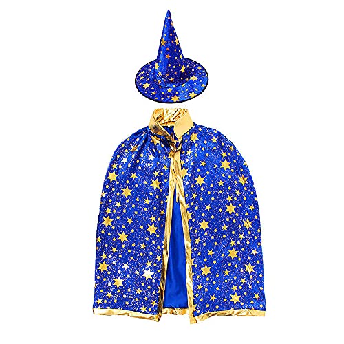 kleinkind kostüm mädchen Hexenhut und Umhang Kind, Kinder Zauberer Umhang und Hut Gold Stern Halloween Weihnachten Kostüme Cosplay Verkleidung für Party Kleinkinder Kinder Jungen/Mädchen von ZZM