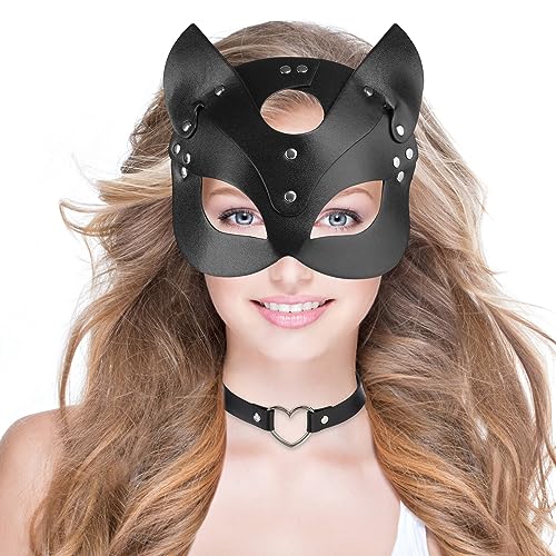 ZZOUFI Catwoman Maske Damen, Halloween Katzenmaske Damen Sexy, Cat Women Mask Glänzend, Frauen Leder Katze Maske, Catwoman Kostüm Accessoires von ZZOUFI