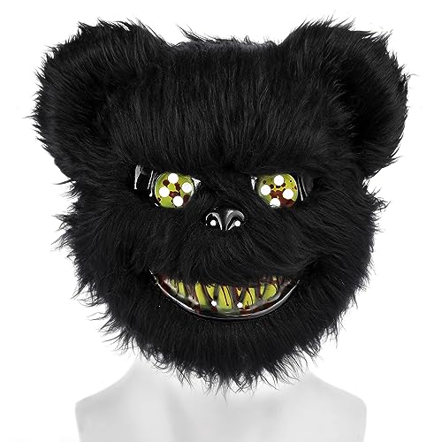 ZZOUFI Halloween Maske Horror Bärenmaske, Grusel Maske für Erwachsene Kinder, Gruselige Teddybär Maske, Furry Blutiger Bär Maske Schreckensmaske, Lustige Masken Fasching (Schwarz) von ZZOUFI