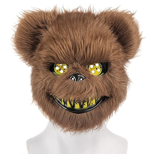 ZZOUFI Halloween Maske Horror Bärenmaske, Grusel Maske für Erwachsene Kinder, Gruselige Teddybär Maske, Furry Blutiger Bär Maske Schreckensmaske, Lustige Masken Fasching (Braun), 23 * 20 cm von ZZOUFI
