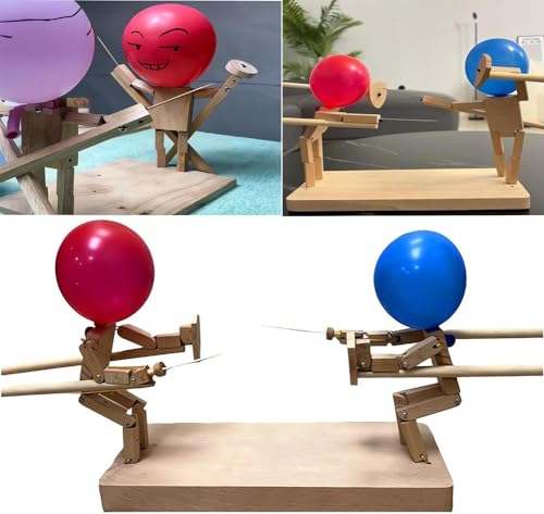 Ballonschlacht - 2024 New Handmade Wooden Fencing Puppets, Wooden Robot Battle Game for Two, Ballonschlacht Spiel für Zwei, Wooden Robot Battle Ballonspiel für Zwei (30cm × 0,3cm) von ZZPXMY