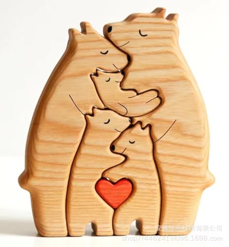 Personalisierte Hugging Bear Family Wooden Art Puzzle Ornament, Housewarming Dekoration Holzbär Figur, Holz geschnitzt Desktop Dekoration Weihnachten, Geburtstag Geschenk von ZZPXMY