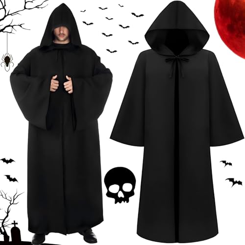 ZZQVIP Halloween Kostüm Herren – Schwarzer Umhang mit Kapuze, Langer Horror Umhang für Erwachsene 175-185 cm, Perfekt als Ghostface Kostüm, Sensenmann Kostüm, Mönch Kostüm oder Vampir Umhang ZZQVIP Halloween Kostüm Herren – Schwarzer Umhang mit Kapuze, Langer Horror Umhang für Erwachsene 175-185 cm, Perfekt als Ghostface Kostüm, Sensenmann Kostüm, Mönch Kostüm oder Vampir Umhang von ZZQVIP