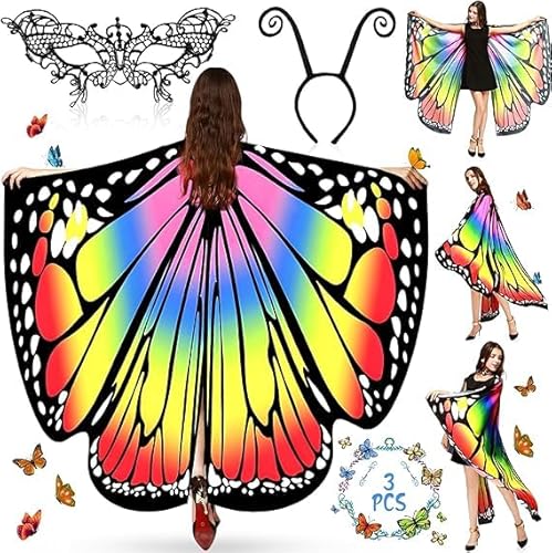 ZZQVIP Schmetterlingsflügel Kostüm Damen, 3 PCS Kostüme für Erwachsene mit Schmetterling Haarreif, Gesichtsmaske Frauen, Kostüm Erwachsene für Karneval,Fasching,Mottoparty Halloween Cosplay Party ZZQVIP Schmetterlingsflügel Kostüm Damen, 3 PCS Kostüme für Erwachsene mit Schmetterling Haarreif, Gesichtsmaske Frauen, Kostüm Erwachsene für Karneval,Fasching,Mottoparty Halloween Cosplay Party von ZZQVIP