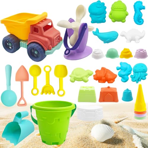 ZZQVIP Sandspielzeug Sandkasten Spielzeug, 26 PCS Strandspielzeug, Sandwagen, Sandförmchen, Tierformen, Tasche,Sandschaufel, Strandeimer, Eiscreme-Modell, Sandspielzeug ab 1 2 3 4 Jahr von ZZQVIP