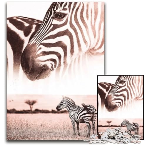 1000-teiliges Puzzle „Afrikanische Wildzebra-Savanne Holzpuzzle für Erwachsene Weihnachten Halloween Ostern Neujahr 1000 PCS (75 x 50 cm) von ZZQWIPEIS