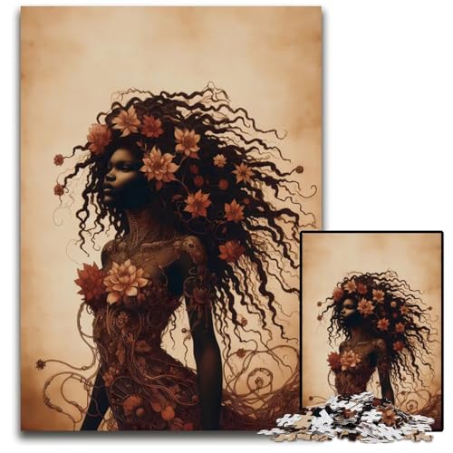 1000-teiliges Puzzle „Afro Floral Goddess Holzpuzzle für Erwachsene Weihnachten Halloween Ostern Neujahr 1000 PCS (75 x 50 cm) von ZZQWIPEIS