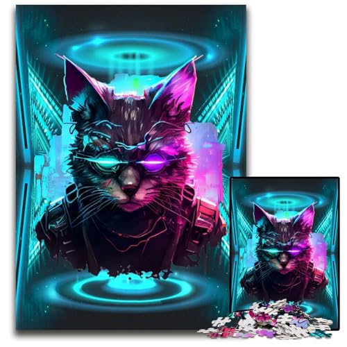 1000-teiliges Puzzle „Alien Cyber Cat unmögliches Puzzle für Erwachsene DIY Heimdekoration Geschenk Denksportspiel 1000 Teile (75 x 50 cm) von ZZQWIPEIS
