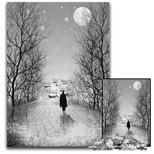 1000-teiliges Puzzle „Alone Again Holzpuzzle für Erwachsene Weihnachten Halloween Ostern Neujahr 1000 Teile (75 x 50 cm) von ZZQWIPEIS