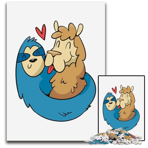 1000-teiliges Puzzle „Alpaka-Faultier-Liebhaber Holzpuzzle für Erwachsene Weihnachten Halloween Ostern Neujahr 1000 PCS (75 x 50 cm) von ZZQWIPEIS
