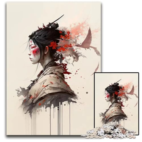 1000-teiliges Puzzle „Altes Japanisches Mädchen mit Schmerzen Papierpuzzle für Erwachsene Weihnachten Halloween Ostern Neujahr 1000 PCS (38 x 26 cm) von ZZQWIPEIS