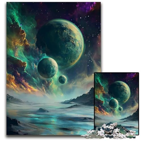 1000-teiliges Puzzle „Außerirdische Planetenlandschaft Holzpuzzle für Erwachsene Weihnachten Halloween Ostern Neujahr 1000 PCS (75 x 50 cm) von ZZQWIPEIS