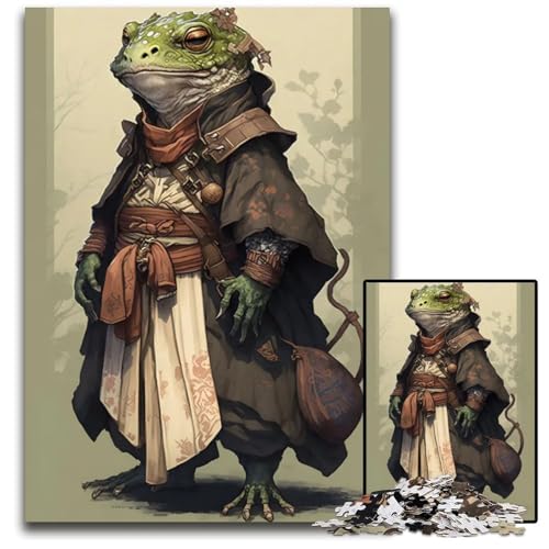 1000-teiliges Puzzle „Uralter Froschkrieger unmögliches Puzzle für Erwachsene Heimdekoration Geschenk Denksportspiel 1000 Teile (75 x 50 cm) von ZZQWIPEIS