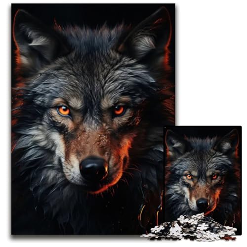 1000-teiliges Puzzle „Wütender Wolf Papierpuzzle für Erwachsene Weihnachten Halloween Ostern Neujahr 1000 Teile (38 x 26 cm) von ZZQWIPEIS