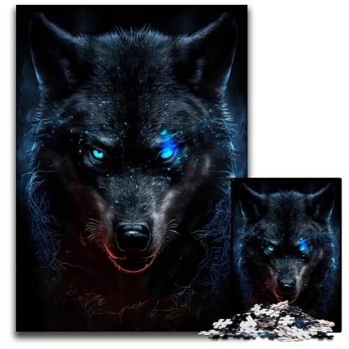 1000-teiliges Puzzle „Wütender Wolf mit blauen Augen Kunst unmögliches Puzzle für Erwachsene DIY Heimdekoration Geschenk Denksportspiel 1000 Teile (38 x 26 cm) von ZZQWIPEIS
