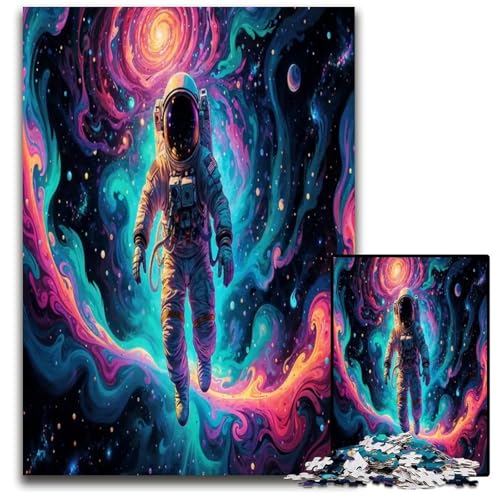 1000-teiliges Puzzle Abstrakter Astronaut im psychedelischen Nebel Holzpuzzle für Erwachsene Weihnachten Halloween Ostern Neujahr 1000 PCS (75 x 50 cm) von ZZQWIPEIS