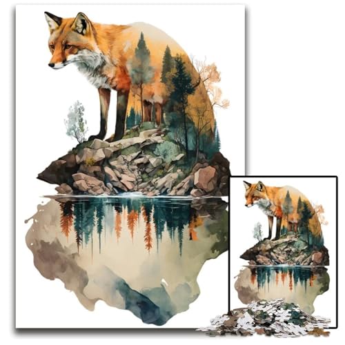 1000-teiliges Puzzle Tierfuchs Holzpuzzle für Erwachsene Weihnachten Halloween Ostern Neujahr 1000 PCS (75 x 50 cm) von ZZQWIPEIS