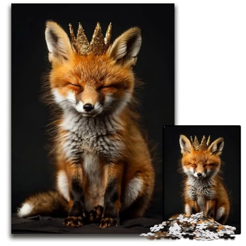1000-teiliges Puzzle Tierfuchs süßer König Holzpuzzle für Erwachsene Weihnachten Halloween Ostern Neujahr 1000 PCS (75 x 50 cm) von ZZQWIPEIS