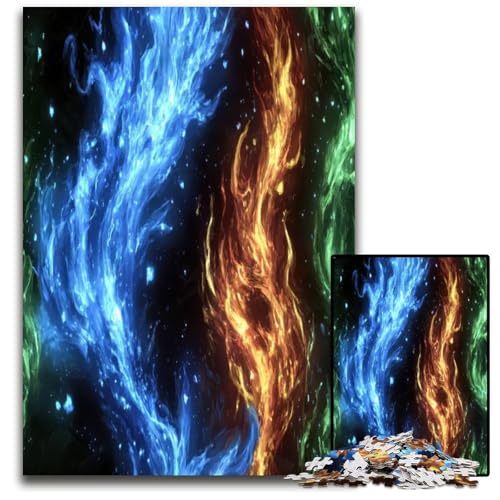 1000-teiliges Puzzle abstraktes Feuer Flammen Holzpuzzle für Erwachsene Weihnachten Halloween Ostern Neujahr 1000 PCS (75 x 50 cm) von ZZQWIPEIS