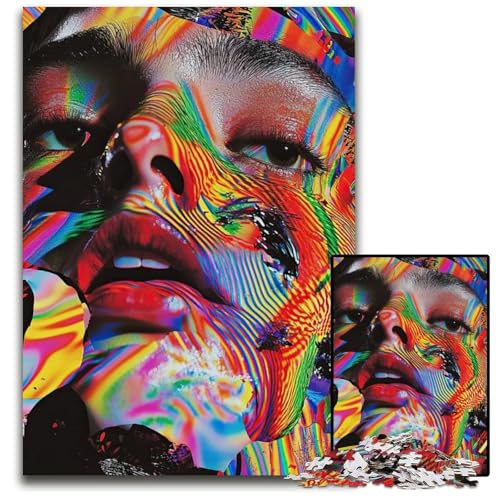 1000-teiliges Puzzle abstraktes Gesicht mit Regenbogenstreifen schwierige Puzzles für Erwachsene perfekte Dekoration für Zuhause oder das Büro 1000 Teile (75 x 50 cm) von ZZQWIPEIS