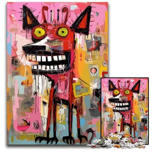 1000-teiliges Puzzle abstraktes Hundegemälde Papierpuzzle für Erwachsene Weihnachten Halloween Ostern Neujahr 1000 PCS (38 x 26 cm) von ZZQWIPEIS