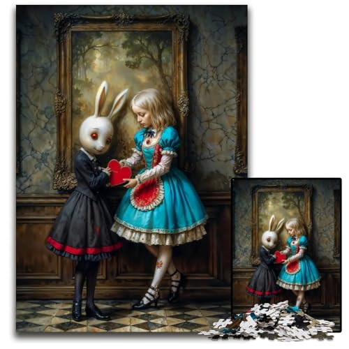 1000-teiliges Puzzle für Erwachsene Alice und das weiße Kaninchen Puzzles für Erwachsene perfekt für Heimdekoration Geburtstage Feiertage und Geschenke 1000 PCS (75 x 50 cm) von ZZQWIPEIS