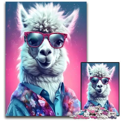 1000-teiliges Puzzle für Erwachsene Alpaka-Pink Puzzles für Erwachsene perfekt für Heimdekoration Geburtstage Feiertage und Geschenke 1000 Teile (38 x 26 cm) von ZZQWIPEIS