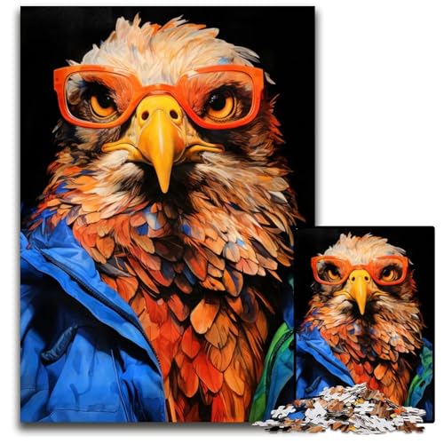 1000-teiliges Puzzle mit Tieradler Holzpuzzle für Erwachsene Weihnachten Halloween Ostern Neujahr 1000 Teile (75 x 50 cm) von ZZQWIPEIS