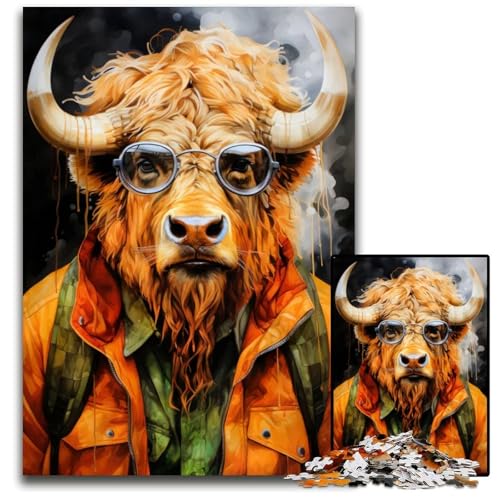 1000-teiliges Puzzle mit Tiermotiven Büffel-Puzzle für Erwachsene für Heimdekoration Gehirntraining 1000 Teile (38 x 26 cm) von ZZQWIPEIS