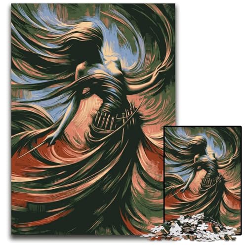 Abstrakte Figur in wirbelndem Stoff Puzzle 1000 Teile für Erwachsene Holzpuzzle DIY-Dekoration Gehirn-Herausforderung für Erwachsene Familienurlaubsgeschenk 1000 PCS (75 x 50 cm) von ZZQWIPEIS