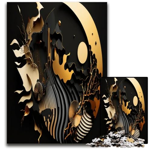 Abstrakte Kunst Gold-Schwarz-Puzzles 1000 Teile für Erwachsene Unmögliches Puzzle für Erwachsene Familie und Freunde geeignet für alle Altersgruppen 1000 Teile (75 x 50 cm) von ZZQWIPEIS