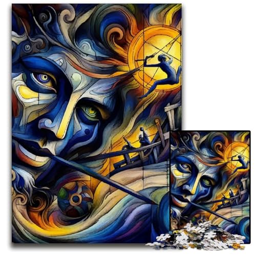 Abstrakte Kunst mit Gesicht und Sonne Puzzle 1000 Teile für Erwachsene schwierige Puzzles für Erwachsene DIY-Kunstdekor 1000 Teile (75 x 50 cm) von ZZQWIPEIS