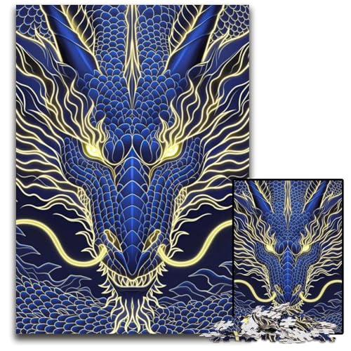 Abstrakter Blauer Saphirdrache 1000-teiliges Puzzle für Erwachsene Puzzles für Erwachsene zur Heimdekoration Gehirntraining 1000 Teile (38 x 26 cm) von ZZQWIPEIS