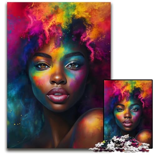 Abstraktes Afro-Frauengesicht buntes 1000-teiliges Puzzle Geschenke Papierpuzzle anspruchsvolles Denkspiel für Teenager Spaß am Familienspielabend 1000 Teile (38 x 26 cm) von ZZQWIPEIS