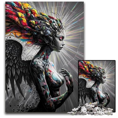 Abstraktes Engel-Puzzle mit Flügeln 1000 Teile für Erwachsene Holzpuzzle für Erwachsene zum Entspannen und Herausfordern farbenfrohe Heimdekoration Kunst Freunde 1000 Teile (75 x 50 cm) von ZZQWIPEIS