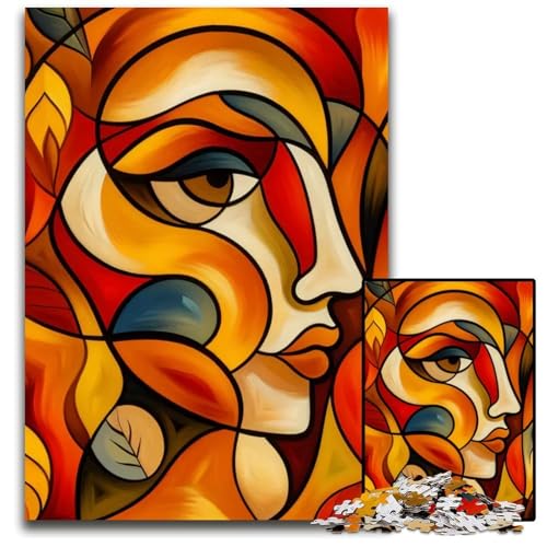 Abstraktes Gesicht mit Blättern 1000 Teile Puzzle Geschenke Holzpuzzle anspruchsvolles Denkspiel für Teenager Spaß am Familienspielabend 1000 Teile (75 x 50 cm) von ZZQWIPEIS