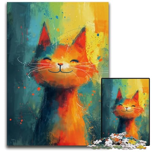 Abstraktes Katzenkunst-Puzzle 1000 Teile für Erwachsene Papierpuzzle für Erwachsene zum Entspannen und Herausfordern farbenfrohe Heimdekoration Kunst Freunde 1000 Teile (38 x 26 cm) von ZZQWIPEIS