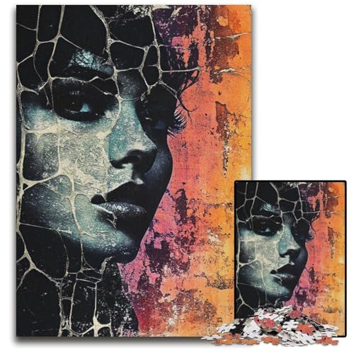 Abstraktes geknacktes Porträt 1000-teiliges Puzzle für Erwachsene Holzpuzzle für Erwachsene perfekt als Geburtstags- Weihnachts 1000 Teile (75 x 50 cm) von ZZQWIPEIS