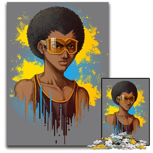 Afro Back Guy Goggles Puzzle für Erwachsene 1000 Teile Holzpuzzle anspruchsvolles Denkspiel für Teenager Familienspaß interaktives Spiel 1000 Teile (75 x 50 cm) von ZZQWIPEIS