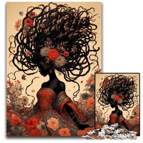 Afro Floral Goddess Puzzle 1000 Teile für Erwachsene schwierige Puzzles für Erwachsene DIY-Kunstdekor 1000 Teile (38 x 26 cm) von ZZQWIPEIS