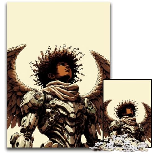 Afro Mecha Warrior 1000-teiliges Puzzle Holzpuzzle für Erwachsene anspruchsvolles Denkspiel für Teenager Spaß für den Familienspielabend 1000 Teile (75 x 50 cm) von ZZQWIPEIS